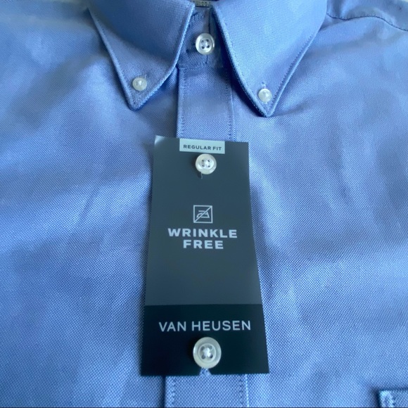 Van Heusen Solid Oxford Button Down Regular Fit Wrinkle Free Shirt - Picture 5 of 12